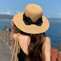 Women's Vacation Solid Color Bowknot Big Eaves Straw Hat sku image 5