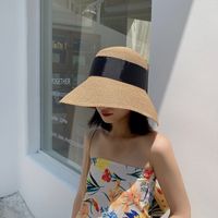 Women's Vacation Solid Color Bowknot Big Eaves Straw Hat main image 4