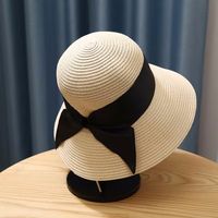 Women's Vacation Solid Color Bowknot Big Eaves Straw Hat sku image 4