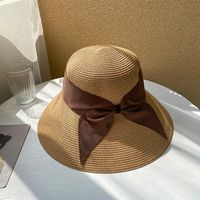 Women's Vacation Solid Color Bowknot Big Eaves Straw Hat sku image 1