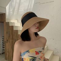 Women's Vacation Solid Color Bowknot Big Eaves Straw Hat main image 3