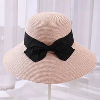 Women's Vacation Solid Color Bowknot Big Eaves Straw Hat sku image 8