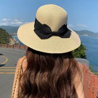 Women's Vacation Solid Color Bowknot Big Eaves Straw Hat sku image 6