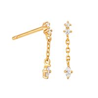 1 Pair Casual Simple Style Water Droplets Copper Plating Chain Inlay Zircon Drop Earrings main image 3