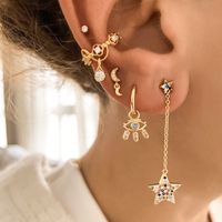 1 Pair Ins Style Simple Style Star Moon Copper Plating Inlay Zircon Drop Earrings main image 3