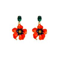 1 Pair Elegant Glam Flower Enamel Plating Inlay Stainless Steel Alloy Titanium Steel Rhinestones Gold Plated Drop Earrings sku image 1