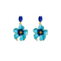 1 Pair Elegant Glam Flower Enamel Plating Inlay Stainless Steel Alloy Titanium Steel Rhinestones Gold Plated Drop Earrings main image 3