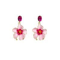 1 Pair Elegant Glam Flower Enamel Plating Inlay Stainless Steel Alloy Titanium Steel Rhinestones Gold Plated Drop Earrings sku image 2