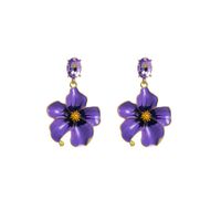 1 Pair Elegant Glam Flower Enamel Plating Inlay Stainless Steel Alloy Titanium Steel Rhinestones Gold Plated Drop Earrings sku image 3