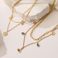 Modern Style Devil's Eye Titanium Steel Layered Plating Inlay Zircon 18k Gold Plated Layered Necklaces main image 1