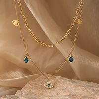 Modern Style Devil's Eye Titanium Steel Layered Plating Inlay Zircon 18k Gold Plated Layered Necklaces main image 4