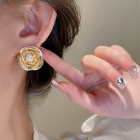 Élégant Fleur Alliage Incruster Perles Artificielles Femmes Boucles D'oreilles main image 3