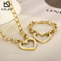 Moda Forma De Corazón Acero Titanio Enchapado Ahuecar Embutido Circón Pulsera Collar sku image 8