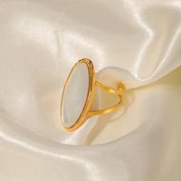 Ins Style Simple Style Horse Eye Stainless Steel Plating Inlay Shell 18k Gold Plated Open Ring main image 3