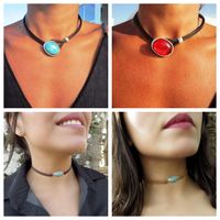 Casual Retro Oval Alloy Leather Rope Inlay Turquoise Resin Women's Necklace main image 1