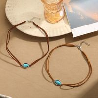 Casual Retro Oval Alloy Leather Rope Inlay Turquoise Resin Women's Necklace main image 6