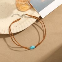 Casual Retro Oval Alloy Leather Rope Inlay Turquoise Resin Women's Necklace main image 7