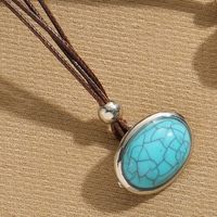 Casual Retro Oval Alloy Leather Rope Inlay Turquoise Resin Women's Necklace sku image 3