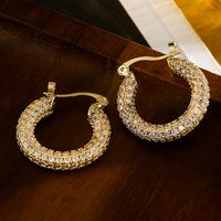 1 Pair Vintage Style Round Copper Plating Inlay Zircon 18k Gold Plated Hoop Earrings main image 2