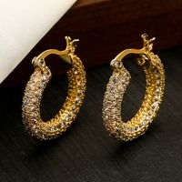 1 Pair Vintage Style Round Copper Plating Inlay Zircon 18k Gold Plated Hoop Earrings main image 1