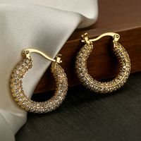 1 Pair Vintage Style Round Copper Plating Inlay Zircon 18k Gold Plated Hoop Earrings main image 4