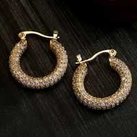 1 Pair Vintage Style Round Copper Plating Inlay Zircon 18k Gold Plated Hoop Earrings main image 3