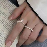 Casual Simple Style Round Imitation Pearl Titanium Steel Beaded Plating Inlay Zircon 14k Gold Plated Women's Charm Ring main image 3