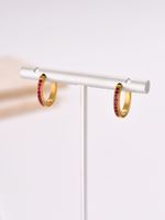 1 Pair Elegant Round Plating Inlay 304 Stainless Steel Zircon 14K Gold Plated Hoop Earrings main image 5