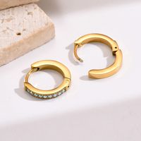 1 Pair Elegant Round Plating Inlay 304 Stainless Steel Zircon 14K Gold Plated Hoop Earrings main image 4