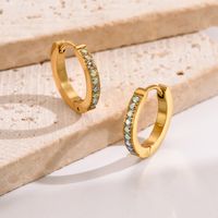 1 Pair Elegant Round Plating Inlay 304 Stainless Steel Zircon 14K Gold Plated Hoop Earrings main image 8