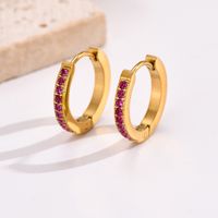 1 Pair Elegant Round Plating Inlay 304 Stainless Steel Zircon 14K Gold Plated Hoop Earrings sku image 2