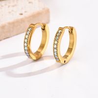 1 Pair Elegant Round Plating Inlay 304 Stainless Steel Zircon 14K Gold Plated Hoop Earrings sku image 1