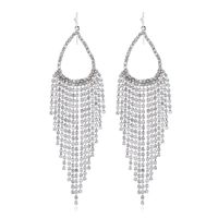 Glam Water Droplets Tassel Alloy Inlay Rhinestones Silver Plated Women's Chandelier Earrings Drop Earrings sku image 1