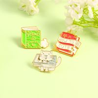 Cartoon Style Cute Book Cat Alloy Stoving Varnish Unisex Brooches main image 2