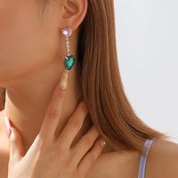 Shiny Heart Shape Alloy Inlay Rhinestones Women's Drop Earrings main image 3
