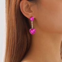 Shiny Heart Shape Alloy Inlay Rhinestones Women's Drop Earrings main image 2