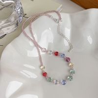 Fashion Spring And Summer Sweet Pink Twin Colorful Beaded Alloy Necklace sku image 33