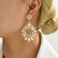 1 Pair Luxurious Geometric Inlay Alloy Rhinestones Glass Gold Plated Chandelier Earrings Drop Earrings main image 6