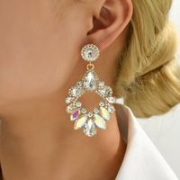 1 Pair Luxurious Geometric Inlay Alloy Rhinestones Glass Gold Plated Chandelier Earrings Drop Earrings main image 7