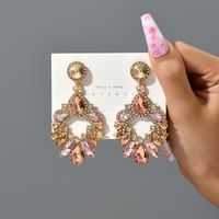 1 Pair Luxurious Geometric Inlay Alloy Rhinestones Glass Gold Plated Chandelier Earrings Drop Earrings sku image 1