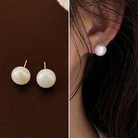 1 Pair Lady Solid Color Freshwater Pearl Sterling Silver Ear Studs sku image 17