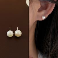 1 Pair Lady Solid Color Freshwater Pearl Sterling Silver Ear Studs sku image 16