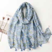 Bali Yarn Cotton Fruit Green Bright Yellow Leaf Printing Tassel Scarf Shawl sku image 34