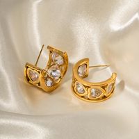 1 Pair Ig Style C Shape Heart Shape Plating Inlay Stainless Steel Zircon 18k Gold Plated Ear Studs main image 2