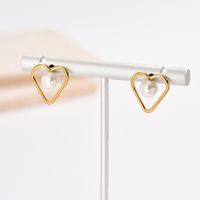 1 Pair Elegant Heart Shape Plating Inlay 304 Stainless Steel Artificial Pearls 14K Gold Plated Ear Studs main image 2