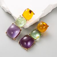 1 Pair Ig Style Simple Style Square Plating Transparent Inlay Alloy Resin Gold Plated Drop Earrings main image 8