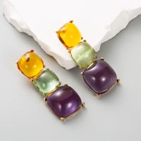 1 Pair Ig Style Simple Style Square Plating Transparent Inlay Alloy Resin Gold Plated Drop Earrings main image 7