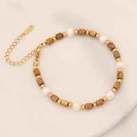 Casual Vacation Round Stainless Steel Artificial Pearl Natural Stone Bracelets In Bulk main image 2