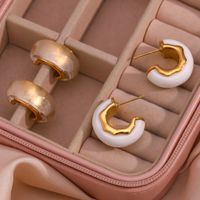 1 Pair Simple Style C Shape Plating Stainless Steel Arylic 18k Gold Plated Ear Studs main image 4