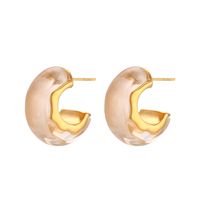 1 Pair Simple Style C Shape Plating Stainless Steel Arylic 18k Gold Plated Ear Studs sku image 1